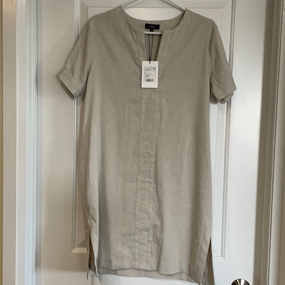 Theory Split Neck Linen-Blend Dress Size M - Picture 1 of 6